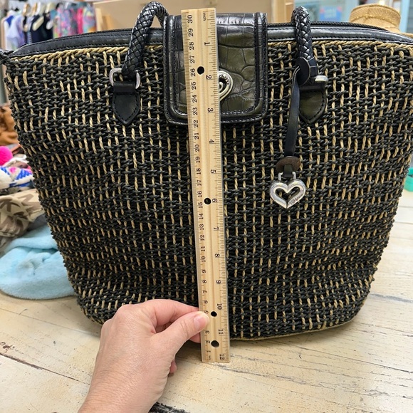 Brighton Woven Straw Tote Bag with Croc-Embossed Leather Trim & Heart Charm - Picture 9 of 12